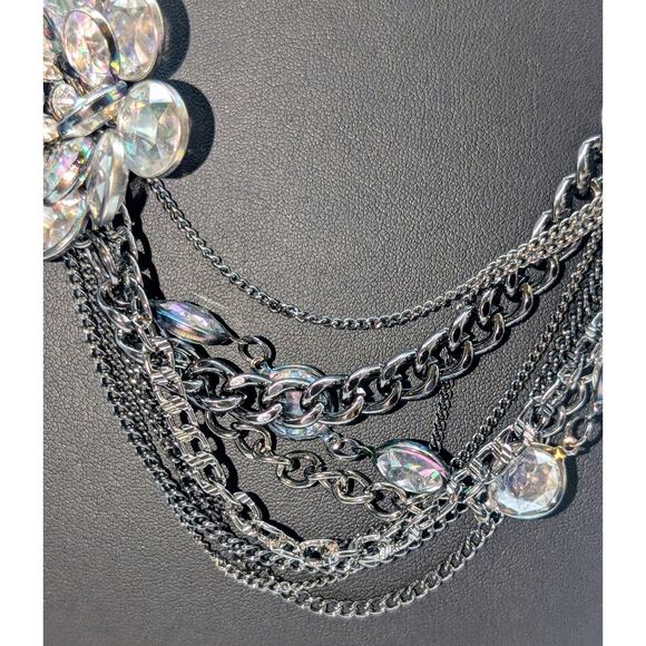 Simply Vera Wang Multi Strand Gun Metal/Black Chain Crystal Flower Necklace - Picture 4 of 8